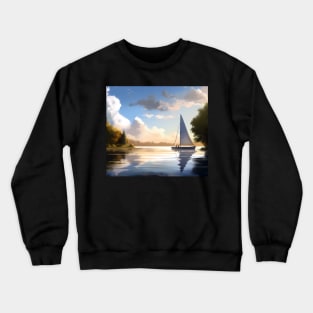 Sailboat Gliding Gracefully On A Tranqull Lake Crewneck Sweatshirt